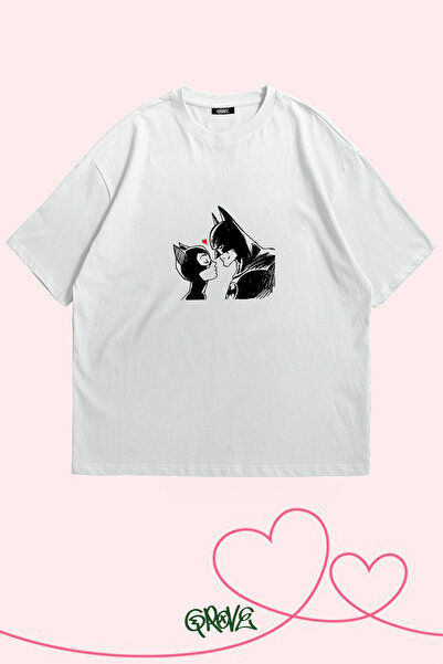 Grove Fashion تي شيرت باتمان وCatwoman Love مطبوع عليه عيد الحب للزوجين مقاس ...