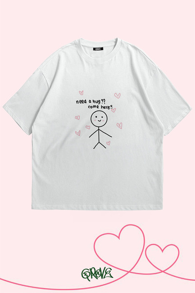 Grove Fashion Hug Need Printed Valentine's Day Couple Oversize T-Shirt