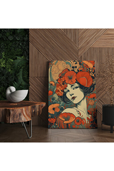 RUGSMODERN Kanvas Tablo Kırmızı Çiçek Ve Kadın Temalı
