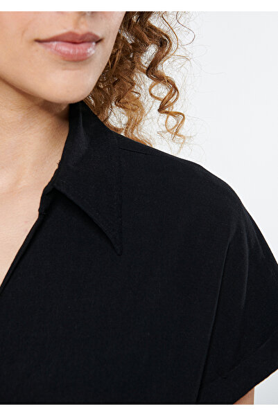 Mavi Keten Karışımlı Büzgü Detaylı Elbise 1310277-900