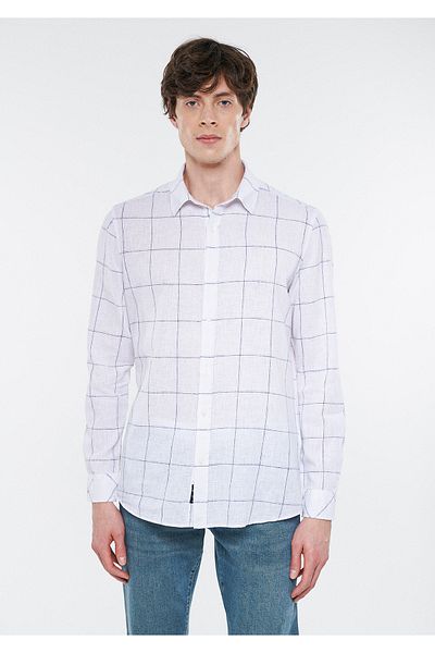 Mavi Cămașă albă cu carouri din amestec de in, slim fit / slim fit 0210654-84676