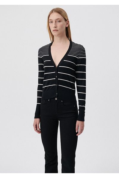 Mavi Cardigan negru cu dungi, cu nasturi, slim fit / croială strâmtă 1710346-85586