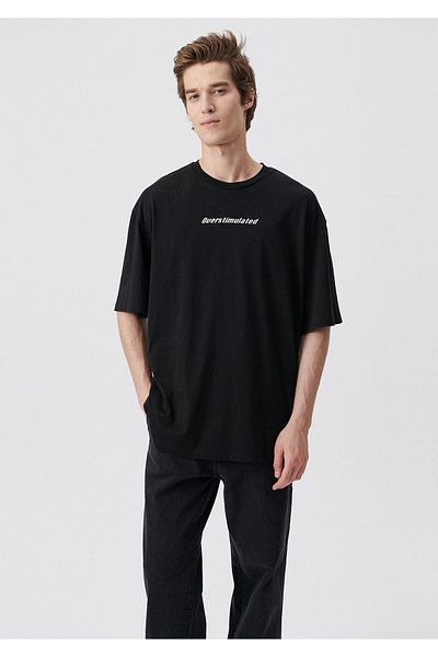 Mavi Text Printed Black T-Shirt Oversize / Wide Cut 0611621-900