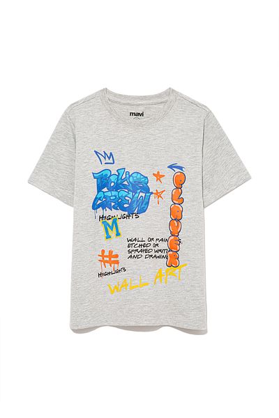 Mavi Bedrucktes graues T-Shirt für Jungen, reguläre Passform/normaler Schnitt, 6610145-80196
