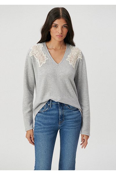 Mavi V-Neck Long Sleeve Gray T-Shirt Regular Fit / Regular Fit1612014-80196