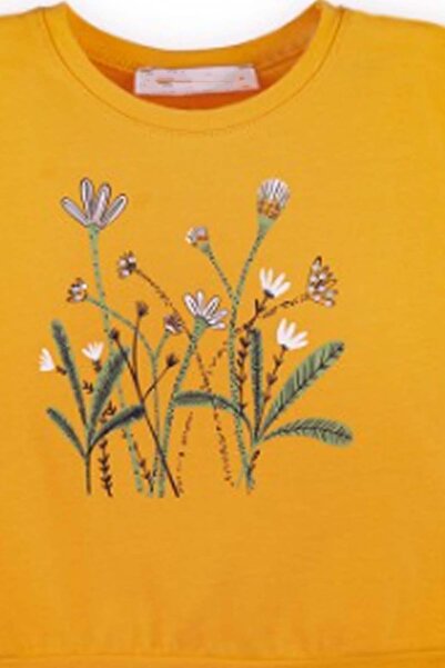 Riccotarz Baby Girl Flower Printed Crew Neck Sleeveless Yellow T-Shirt