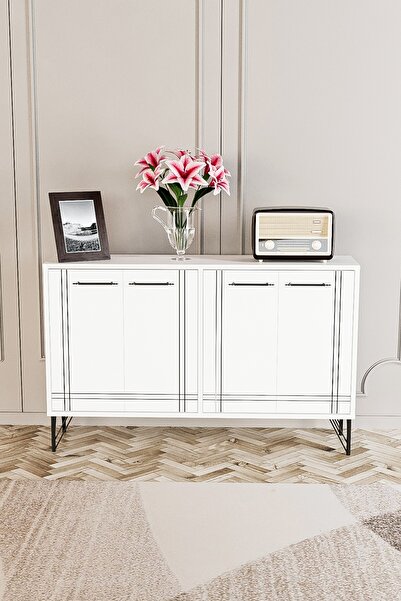 Evdemo Rio Metal Ayak Dekoratif Modern Konsol Beyaz