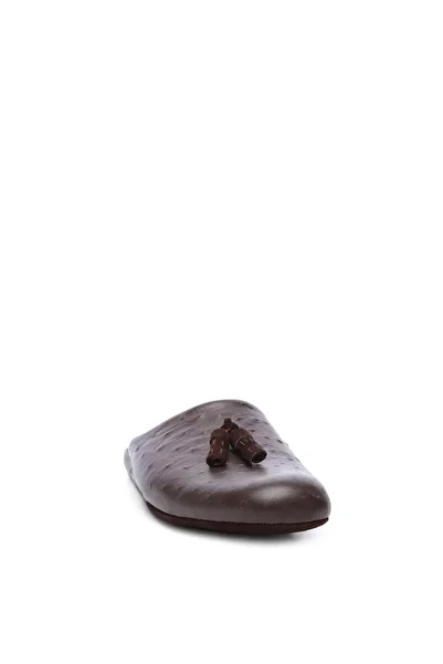 Tamer Tanca Men's Genuine Leather Brown House Slippers