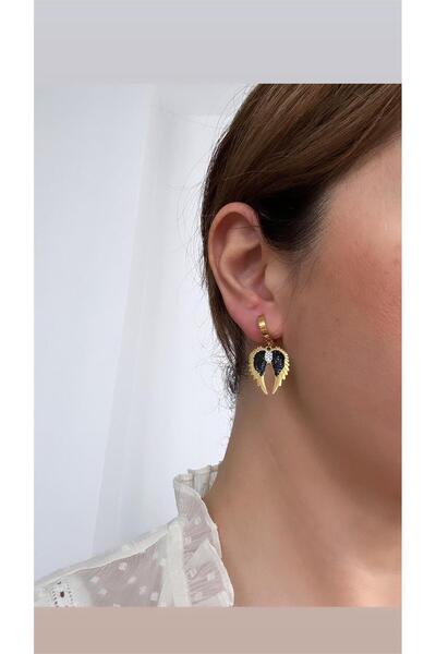 Pelin Aksesuar Siyah Taşlı Çelik Kanat Küpe