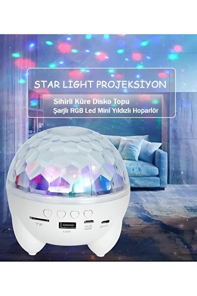 nextbuy Mini Star Master Şarjlı Hoparlör Rgb Led Disko Ses Topu Projeksiyon Yıldızlı Masa Ve Gece Lambası