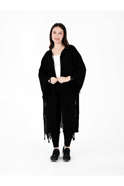 UnyTex Yazlık Trend Siyah Kimono - Kuşaklı - El Baskısı /caftan /el Baskısı /...