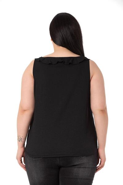 DISENTIS MODEST Μαύρη αμάνικη μπλούζα με κουμπιά με βολάν