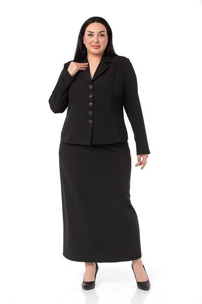 DISENTIS MODEST Large Size Skirt Jacket Black Set
