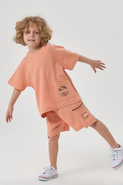 Black One Boy's Combed Cotton Waffle Fabric Top and Bottom Set