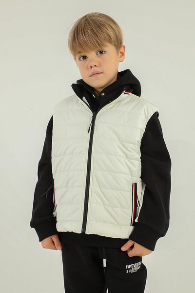 Black One Stand Collar Zipper Detailed Boy's Vest