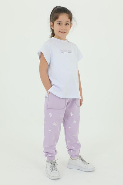 Black One Crew Neck Girl's Print Λεπτομερές βαμβακερό καλοκαιρινό μπλουζάκι παντελόνι 2 τεμαχίων φόρμας