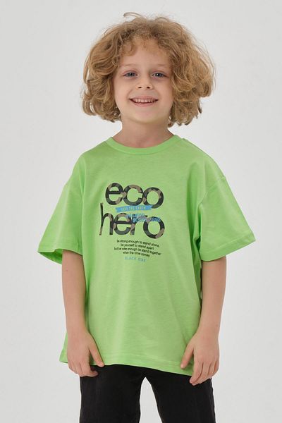 Black One تي شيرت صيفي للأولاد والبنات من القطن مطبوع برقبة دائرية من Eco Hero