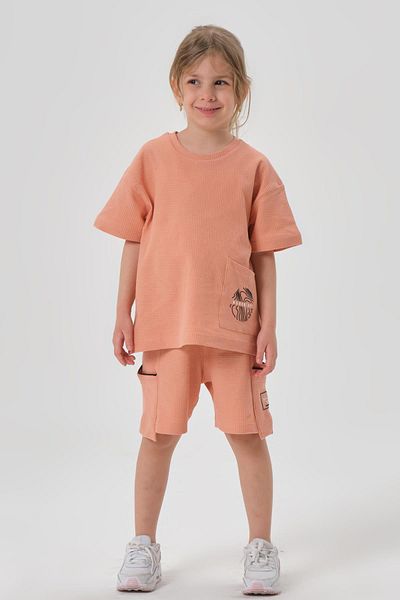 Black One Girl's Waffle Fabric Top and Bottom Set