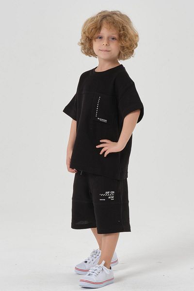 Black One طقم شورت للأولاد برقبة دائرية