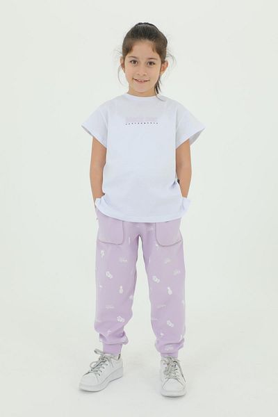 Black One Crew Neck Girl's Print Λεπτομερές βαμβακερό καλοκαιρινό μπλουζάκι παντελόνι 2 τεμαχίων φόρμας
