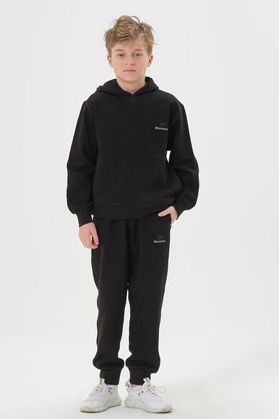 Black One Σετ φόρμας για αγόρια με κουκούλα με διπλές τσέπες και λεπτομέρεια από κέντημα