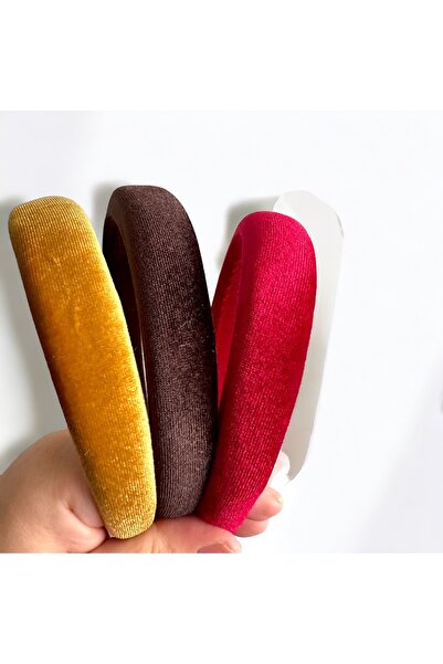 alsaccessories تاج شعر ثلاثي مخملي منحني قليلاً للنساء باللون الأحمر والأصفر ...