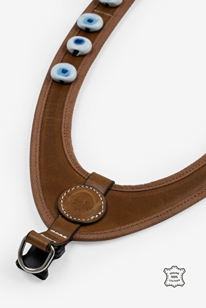 BANDOGSTYLE Avanos Koleksiyon Gerçek Pull Up Deri Cam Nazar Boncuğu Işlemeli Köpek Vücut Tasması