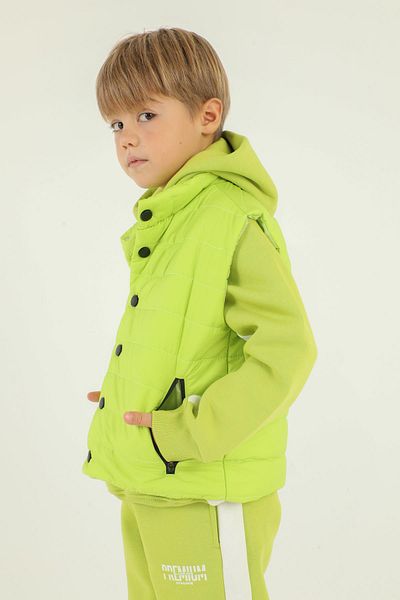 Black One Stand Collar Button Detailed Double Pocket Boy's Inflatable Vest