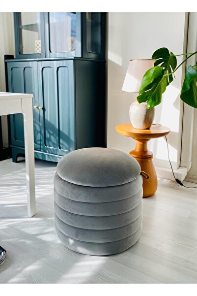 WEBPANYA Geniş Oturum Alanlı Handmade Silinebilir Kumaş Sandıklı Silindir Dekoratif Puf Orta Sehpa