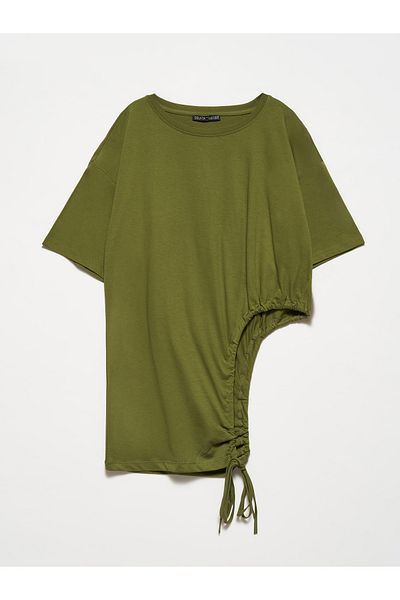 Dilvin 30184 Tričko s bočným zberom-Khaki