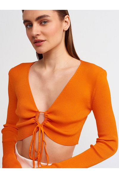 Dilvin 60133 Tricot cu decolteu în V și dantelă Cardigan-portocaliu