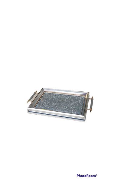 Kosova 714 Luxury Rectangular Tray 40*33 Cm Silver Gold-Silver Stone