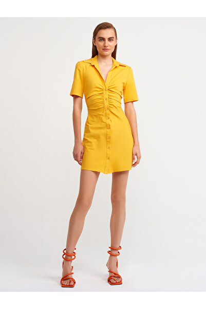 Dilvin 90340 Πίσω Λεπτομερές Μίνι Φόρεμα-πορτοκαλί