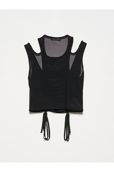 Dilvin 20216 Gathered Tulle Top-black