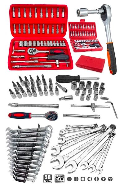MOONSHOP 58 Pieces 46mini Socket Set - Automatic Ratcheting, 1/4" 12 Pieces Combined Open Mouth-Star Wrench Set