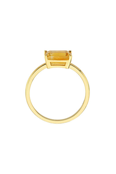 Sirius Pırlanta Oktagon Kesim Sitrin Taşlı Tektaş Yüzük