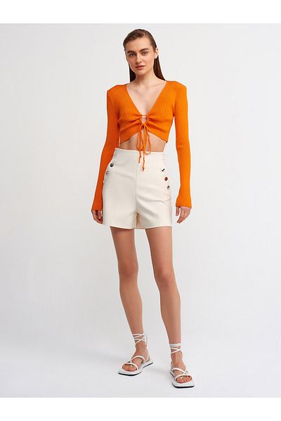 Dilvin 60133 Tricot cu decolteu în V și dantelă Cardigan-portocaliu