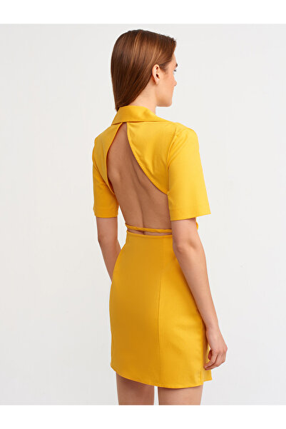 Dilvin 90340 Πίσω Λεπτομερές Μίνι Φόρεμα-πορτοκαλί