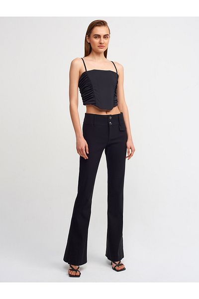 Dilvin 20129 Κορδόνι σχεδίασης Λεπτομερές λουράκι Crop Top-μαύρο