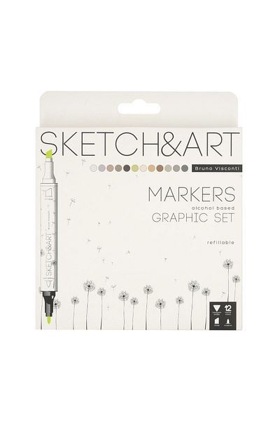 Bruno Visconti Sketch & Art Double Sided Marker Pen 12 Colors-graphics