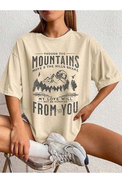 AFROGİYİM Unisex The Mountains From You Ψηφιακό εμπριμέ μπλουζάκι Oversize