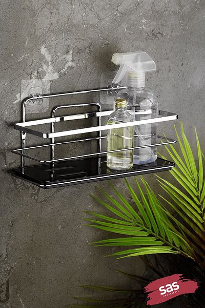Sas Haus Adjustable Shelf and Shampoo Holder Bathroom Organizer - Chrome Black Lş-01 Ks