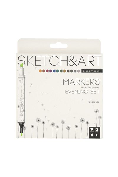 Bruno Visconti Sketch & Art Double Sided Marker Pen 12 Colors-Night