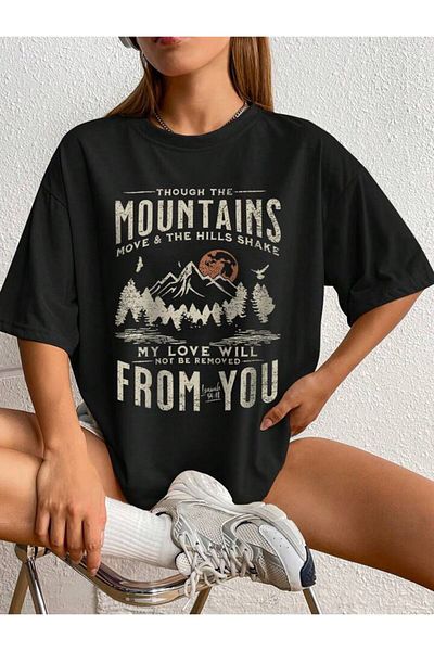 AFROGİYİM Unisex The Mountains From You Ψηφιακό εμπριμέ μπλουζάκι Oversize