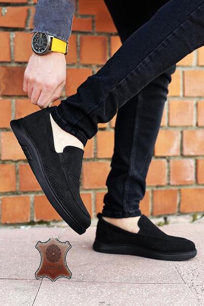BIG KING Black Nubuck Genuine Leather Ultra Comfortable Men's Corcik Shoes