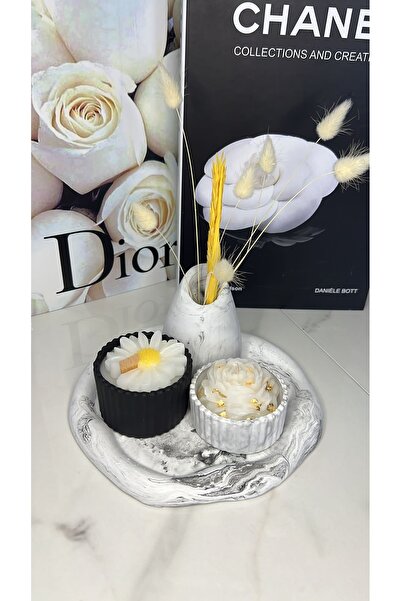 Home Mermer desen vazo ve çiçek desen mum set