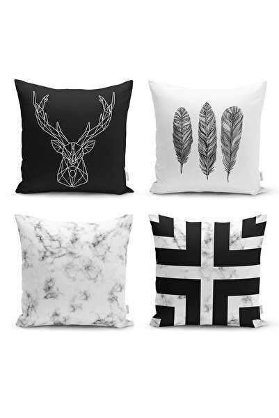 Nish & Royal Husă de pernă Concept, colorată alb-negru, din 4 piese