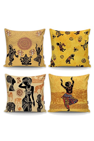 Nish & Royal Set de 4 huse de pernă cu motive de dans pentru femei din Africa