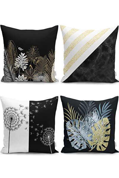 Nish & Royal Modern Pillow and Cushion Cover Set with Gold Detail on Black Ba...