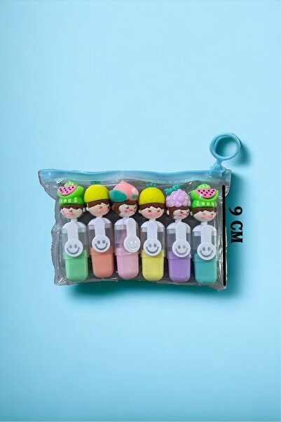 GÜZELYÜZ AVM 6 Renk Meyveli Çocuklar Model Çantalı Fosforlu Kalem Seti Şirin İşaret Kalemi